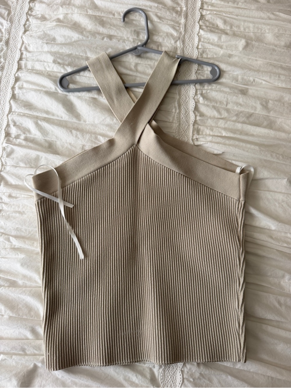 Babaton Taupe One-Shoulder Ribbed Knit Top
